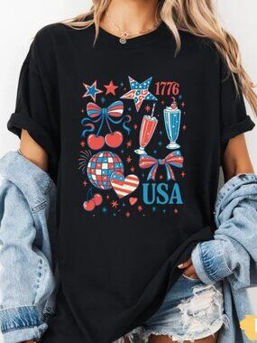 Retro America 1776 Shirt, 4th Of July Shirt, Graphic Bow Tee